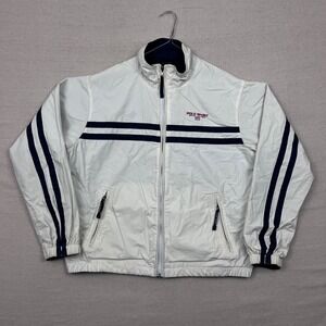 VTG Polo Sport Ralph‎ Lauren Reversible Embroidered Jacket White Navy Stripes L